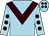 Light blue, brown chevron, light blue sleeves, brown spots, light blue cap, brown spots (Mr Deron Pearson)