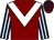 Maroon, white chevron, dark blue and white striped sleeves, maroon and dark blue striped cap (Miss Patricia Duffin)