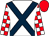 White, dark blue cross belts, red and white check sleeves, red cap (Mrs Angela Yeoman)