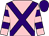 Pink, purple cross belts, hooped sleeves, purple cap (Mrs D Thompson)
