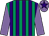Emerald green and purple stripes, mauve sleeves, mauve cap, purple star (Mr J Humberstone)
