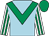 Light blue, emerald green chevron, white and emerald green striped sleeves, emerald green cap (Corsellis & Seyfried)