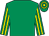 Emerald green, yellow striped sleeves, hooped cap (Turf Club 2018)