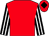 Red, black and white striped sleeves, red cap, black diamond (David & Nicky Robinson)