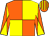 Orange and yellow (quartered), diabolo on sleeves, striped cap (Stepney Girls)