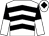 White, black chevrons, black and white halved sleeves, white cap, black diamond (Precision Facades Ltd)