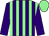 Purple and light green stripes, purple sleeves, light green cap (Mrs Kate Young)