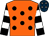 Orange, black spots, black and white hooped sleeves, dark blue cap, grey stars (The Ascot Colts & Fillies Club)