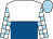 White and royal blue halved horizontally, white and light blue checked sleeves, light blue cap (Lai Tat Ming)