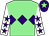 Light green, purple triple diamond, purple stars on white sleeves, light green star on purple cap (Pui Kwan Kay & Raymond Chu Yuet Chung)