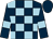 Dark blue and light blue check, dark blue sleeves, light blue armlets, dark blue cap (Peter & Suzy Brown & Tony Evans)