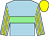 Light blue, light green hoop, light blue and yellow striped sleeves, yellow cap (Mrs C Antcliff)
