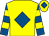 Yellow, royal blue diamond, royal blue and yellow hooped sleeves, yellow cap, royal blue diamond (Mr L Armstrong & Partner)