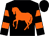 Black, orange horse, orange hoops on sleeves (New World Thoroughbreds, Inc)