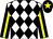 White and black diamonds, yellow stripe on black sleeves, yellow star on black cap (Pet Go Racing Stables, Llc)