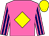 Hot pink, yellow diamond, navy blue stripes on sleeves, yellow cap (Steve Budhoo)