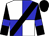 White, blue quarters, black sash, black and blue bars on sleeves, black cap (Chuncho Bravo Stable & Farm Llc)