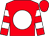 Red, White disc, hooped sleeves, Red cap (Shadybrook Farm, Inc)