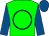 Green, blue circle, royal blue sleeves, green ball, royal blue cap (E V Racing Stable)