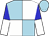 Light blue and white quarters, blue and white halved sleeves, light blue cap (Larry Getto)