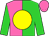Hot Pink & Lime Green Halved, Yellow Ball, Lime Green Sleeves, Hot Pink Cap (Myron Wilson)