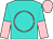 Turquoise, pink circle, turquoise and pink halved sleeves, pink cap (Richard Hession)