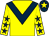 Yellow, dark blue chevron, dark blue stars on sleeves, dark blue cap, yellow star (T Mulvey)