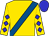 Gold, royal blue sash, blue diamonds on sleeves, blue cap (Fast Furlong Stable)